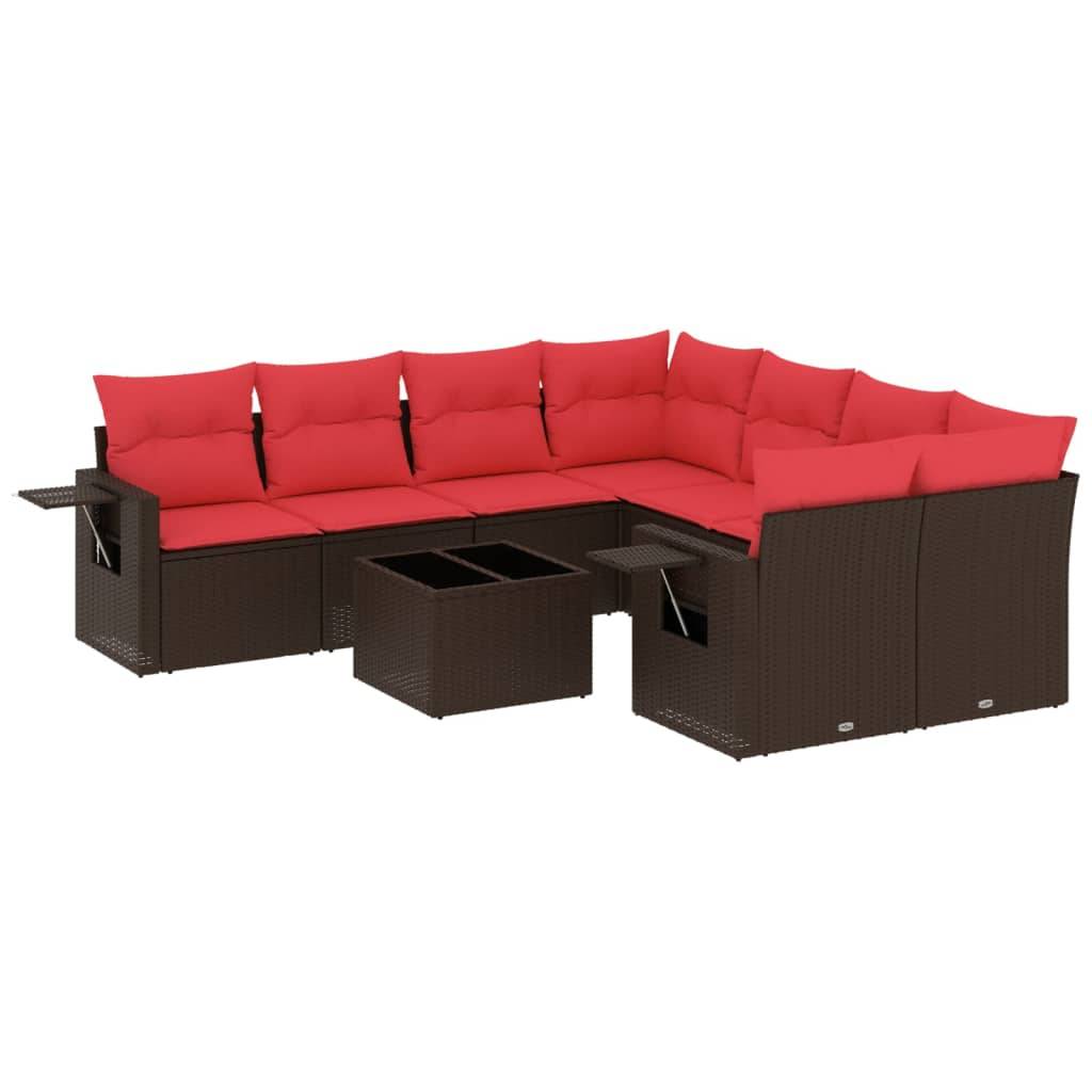 vidaXL 9-teiliges Gartensofa-Set mit Kissen, braun, Polyrattan
