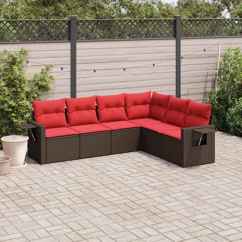 vidaXL 6-teiliges Gartensofa-Set mit Kissen, braun, Polyrattan