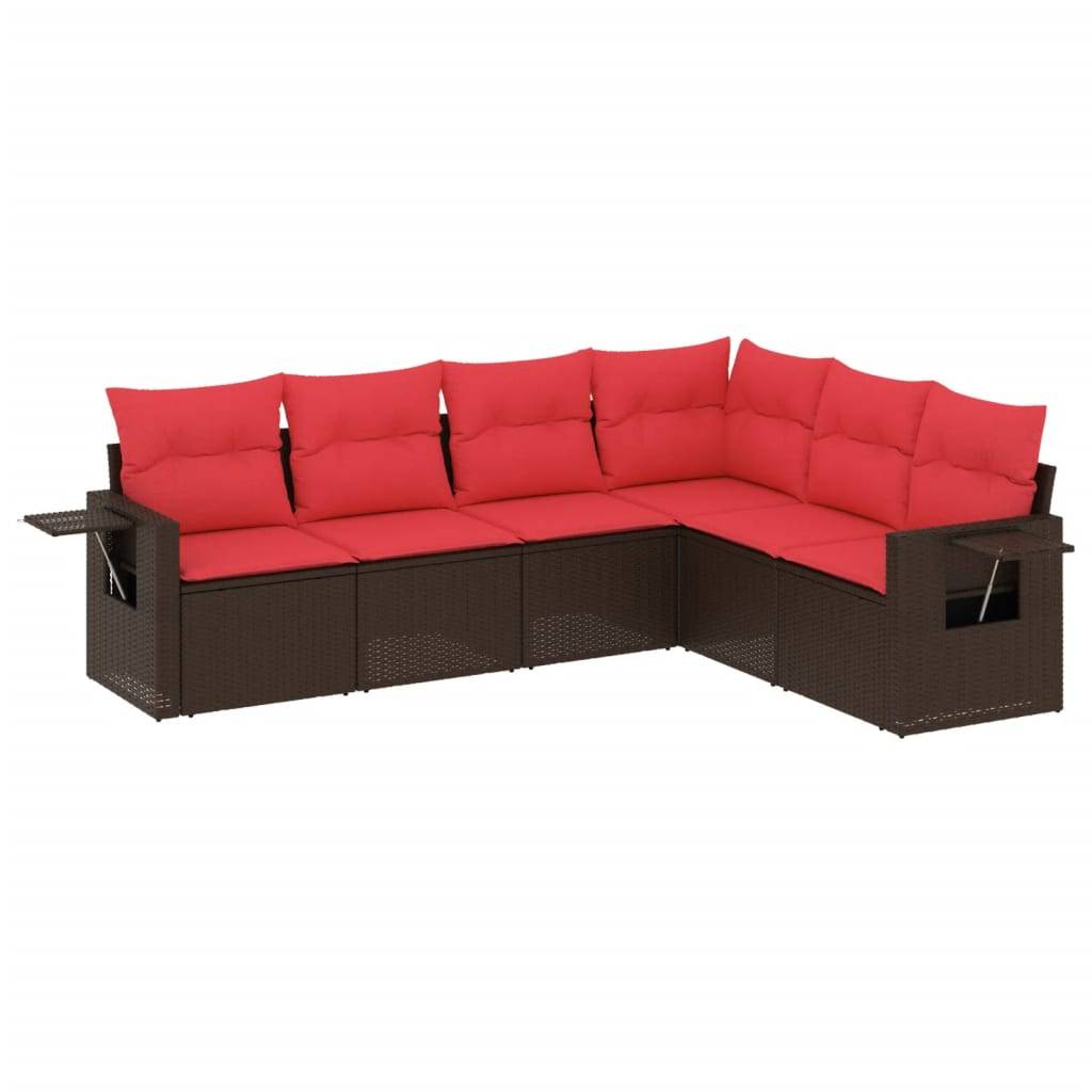 vidaXL 6-teiliges Gartensofa-Set mit Kissen, braun, Polyrattan