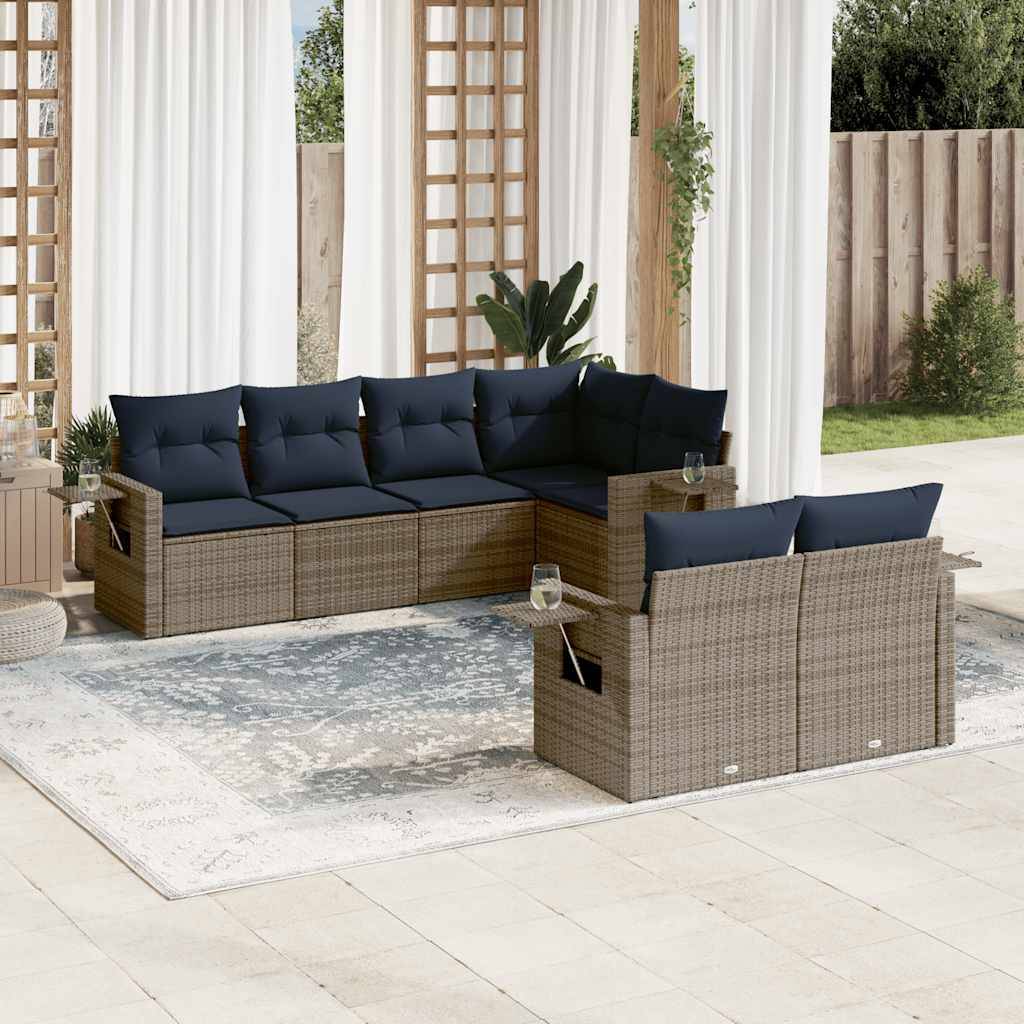 vidaXL 7-teiliges Gartensofa-Set mit Kissen, grau, Polyrattan