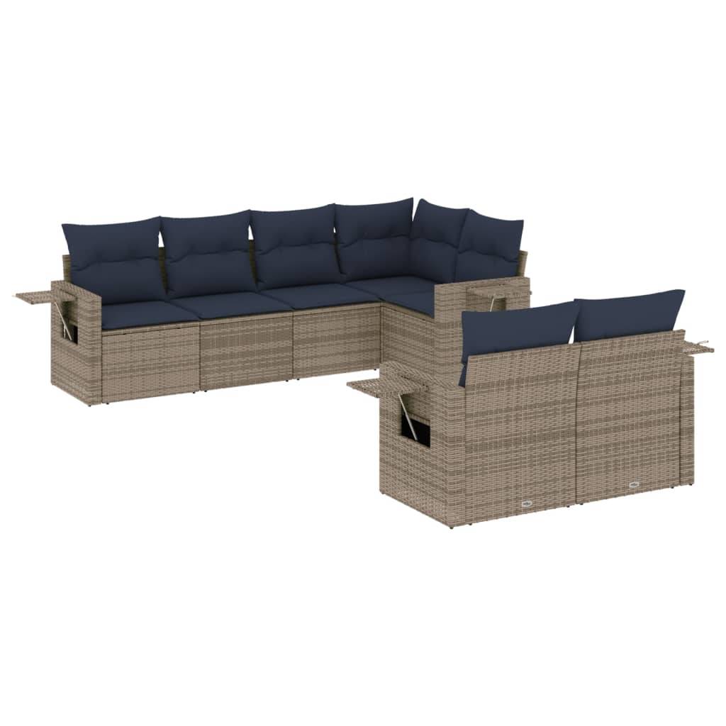 vidaXL 7-teiliges Gartensofa-Set mit Kissen, grau, Polyrattan