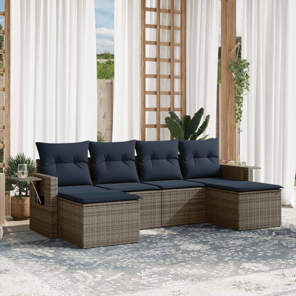 vidaXL 6-teiliges Gartensofa-Set mit Kissen, grau, Polyrattan