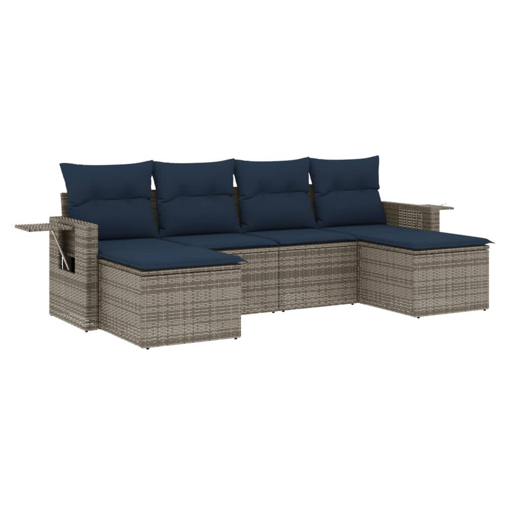 vidaXL 6-teiliges Gartensofa-Set mit Kissen, grau, Polyrattan