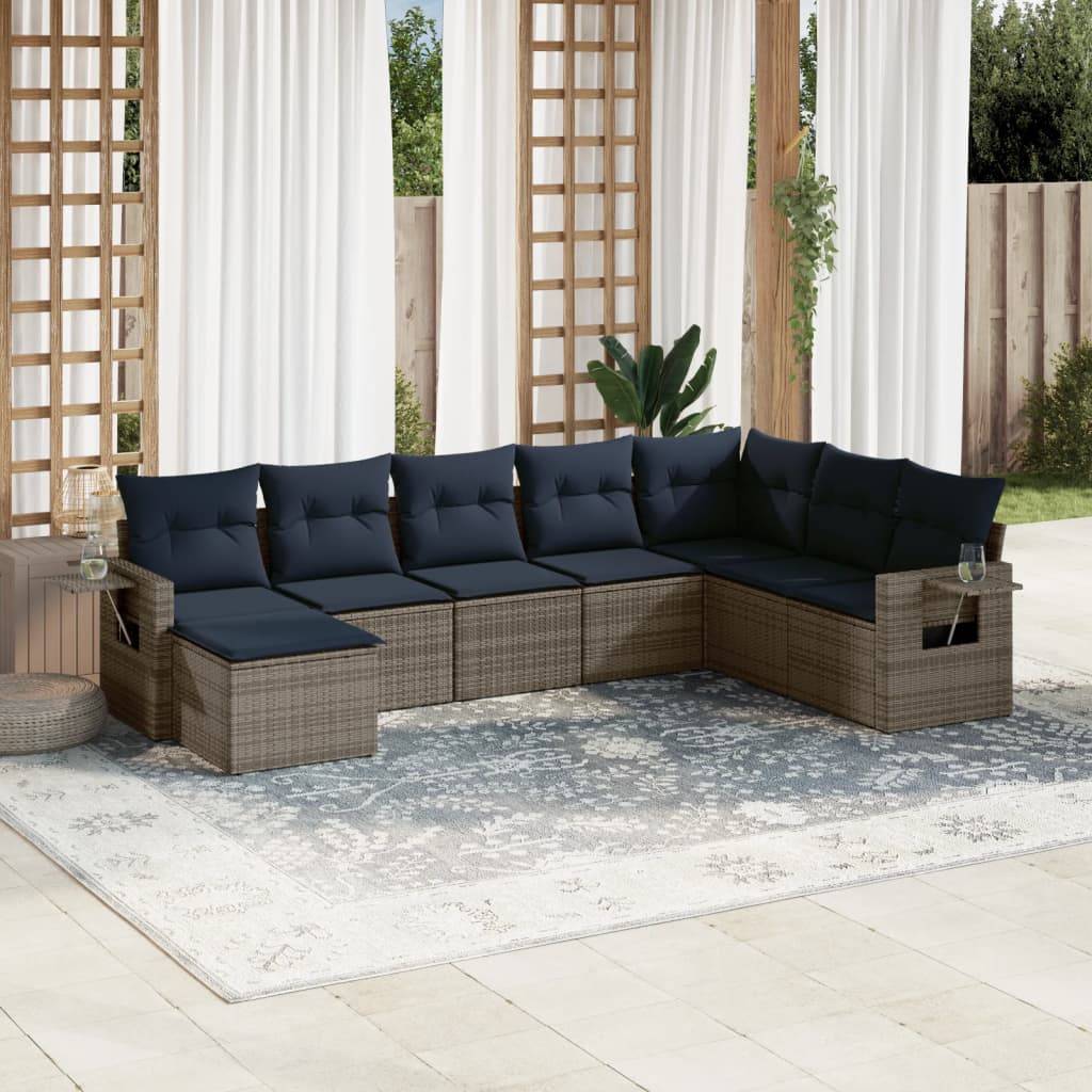 vidaXL 8-teiliges Gartensofa-Set mit Kissen, grau, Polyrattan