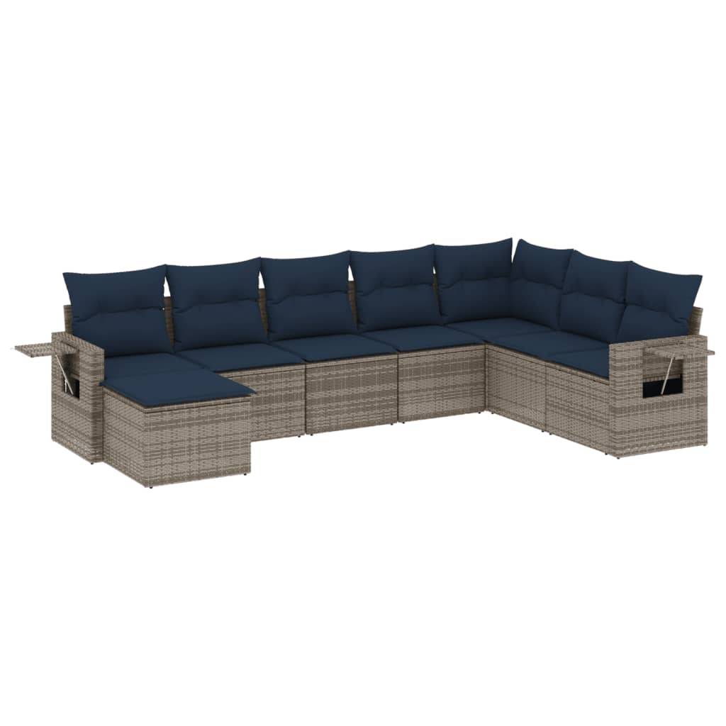 vidaXL 8-teiliges Gartensofa-Set mit Kissen, grau, Polyrattan