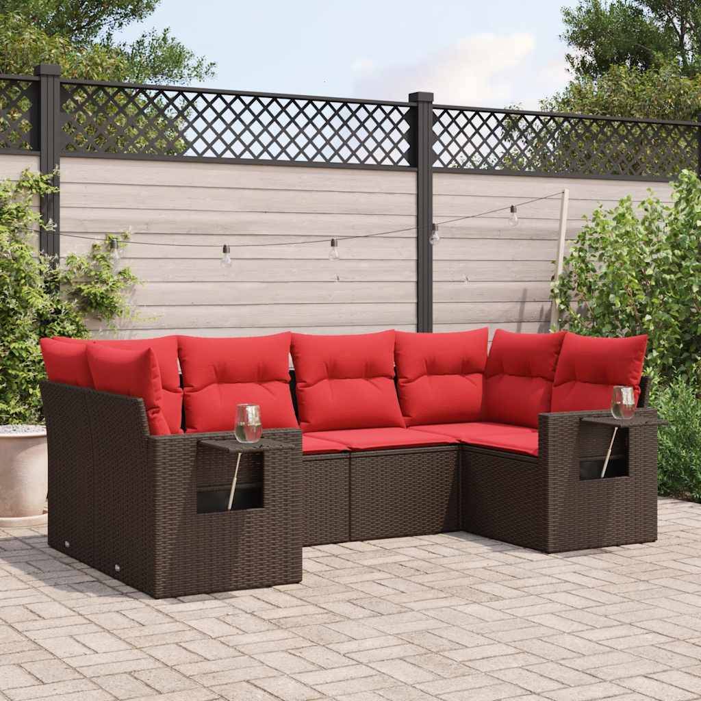 vidaXL 6-teiliges Gartensofa-Set mit Kissen, braun, Polyrattan