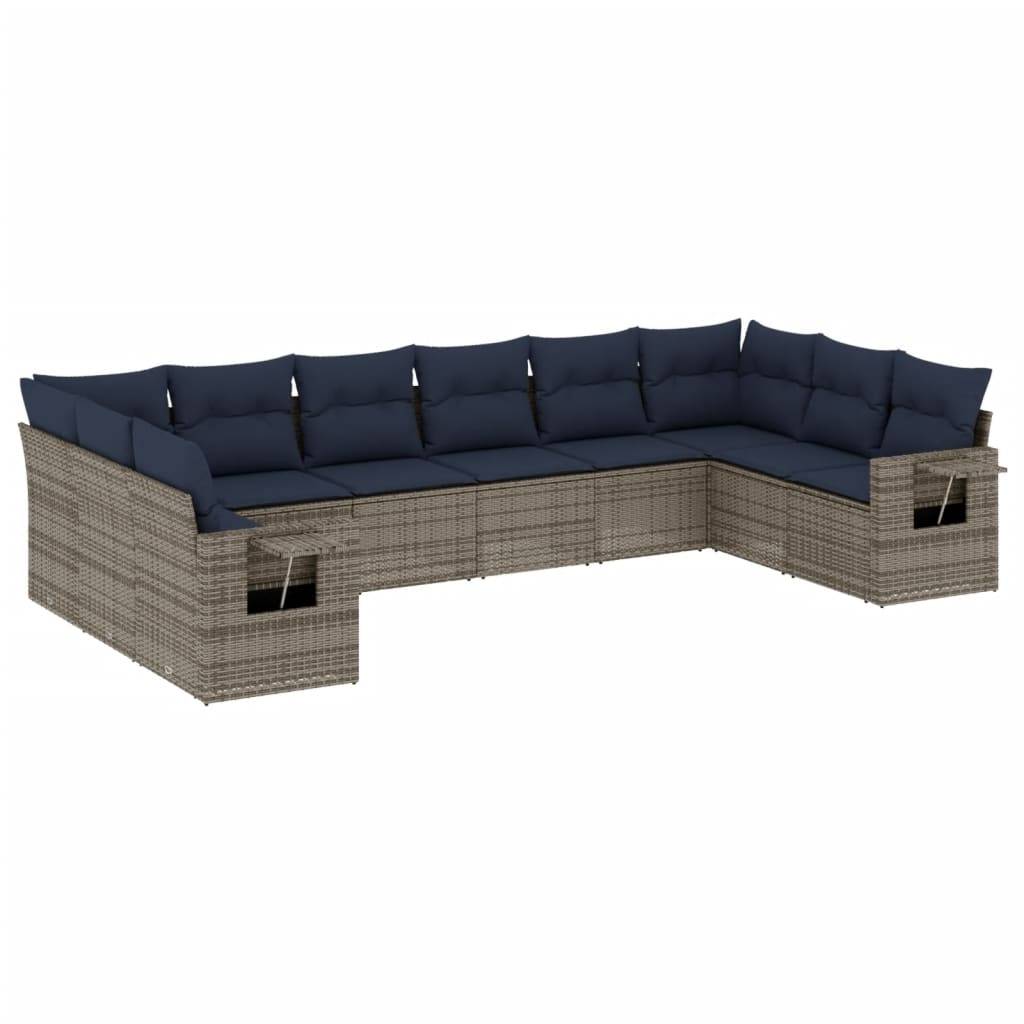 vidaXL 10-teiliges Gartensofa-Set mit Kissen, grau, Polyrattan