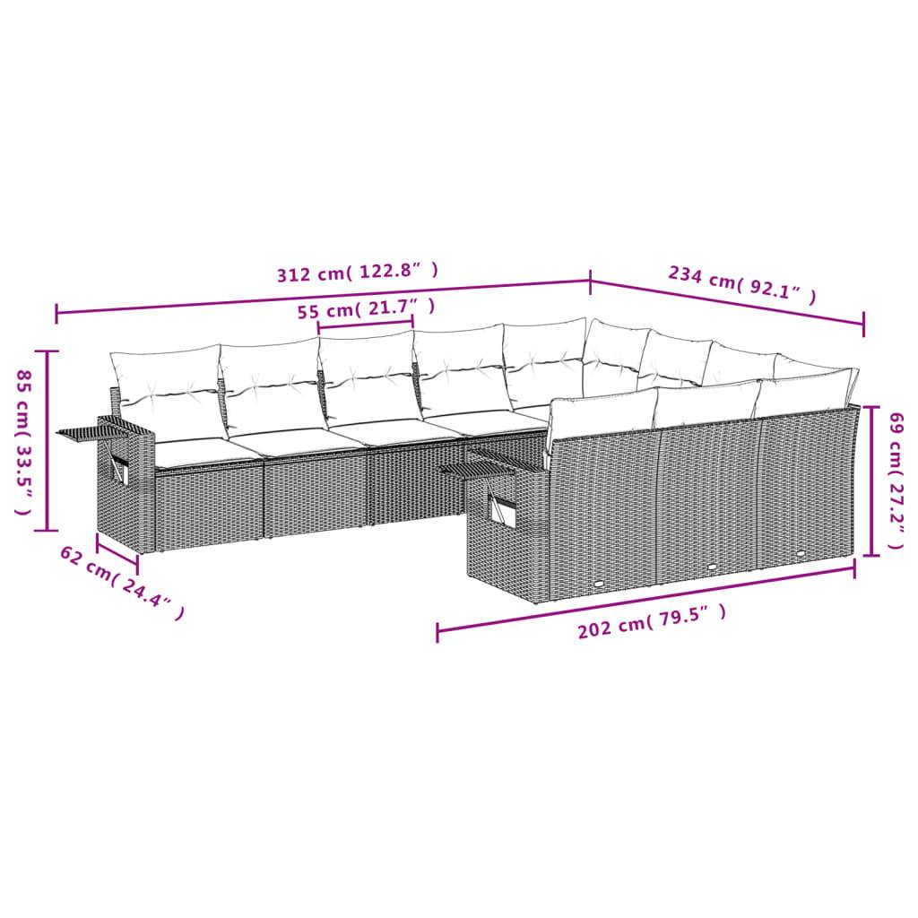 vidaXL 10-teiliges Gartensofa-Set mit Kissen, braun, Polyrattan