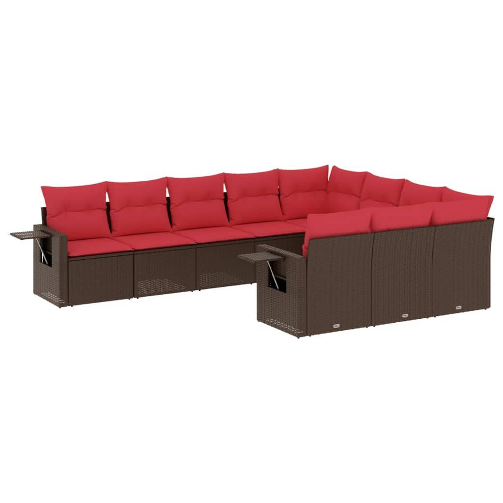 vidaXL 10-teiliges Gartensofa-Set mit Kissen, braun, Polyrattan