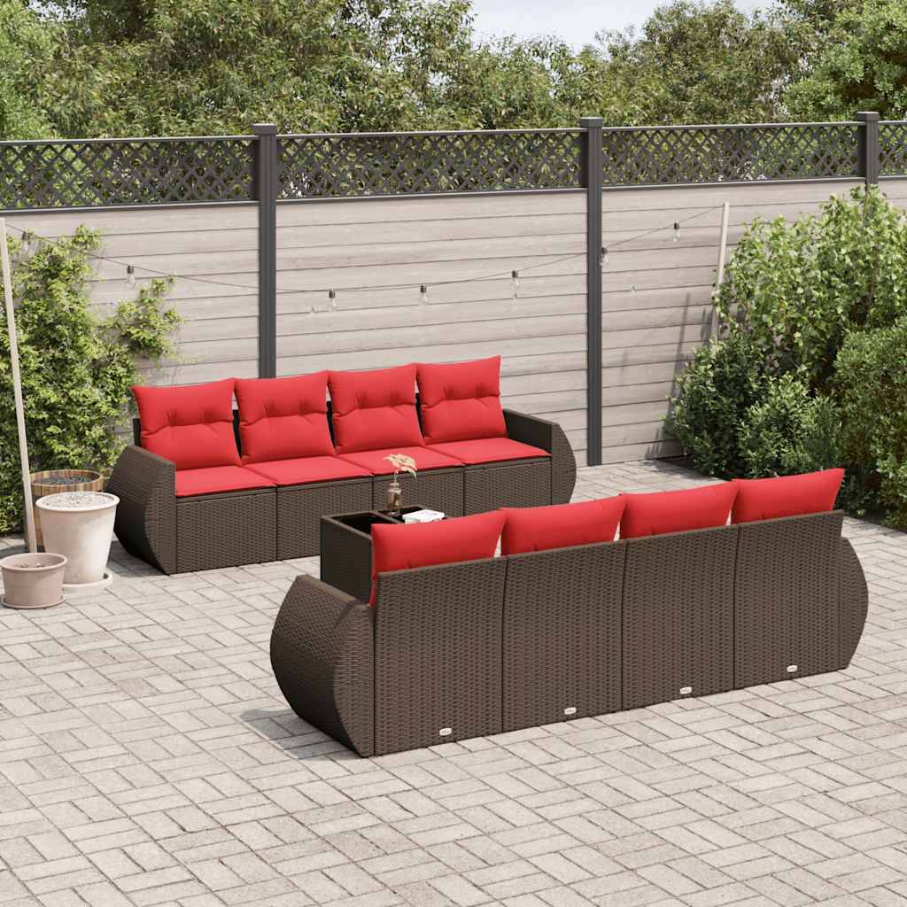 vidaXL 9-teiliges Gartensofa-Set mit Kissen, braun, Polyrattan