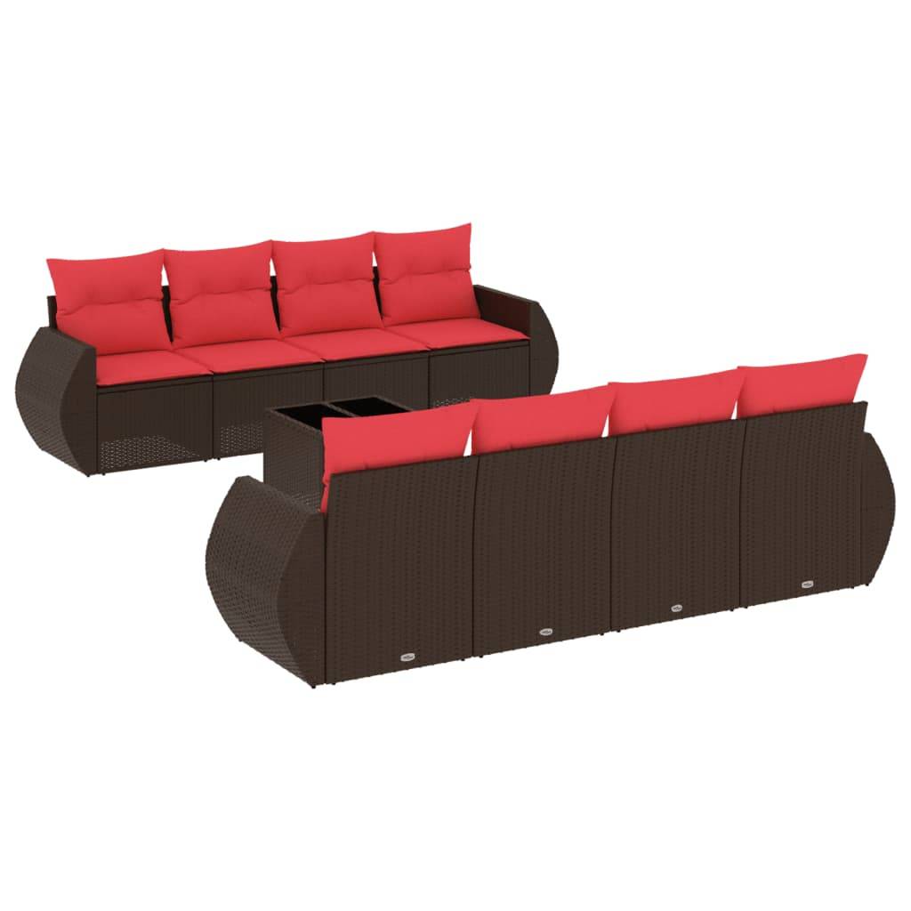 vidaXL 9-teiliges Gartensofa-Set mit Kissen, braun, Polyrattan