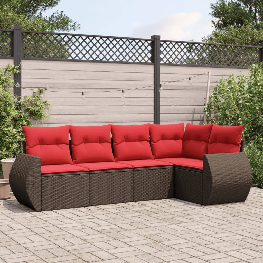 vidaXL 5-teiliges Gartensofa-Set mit Kissen, braun, Polyrattan