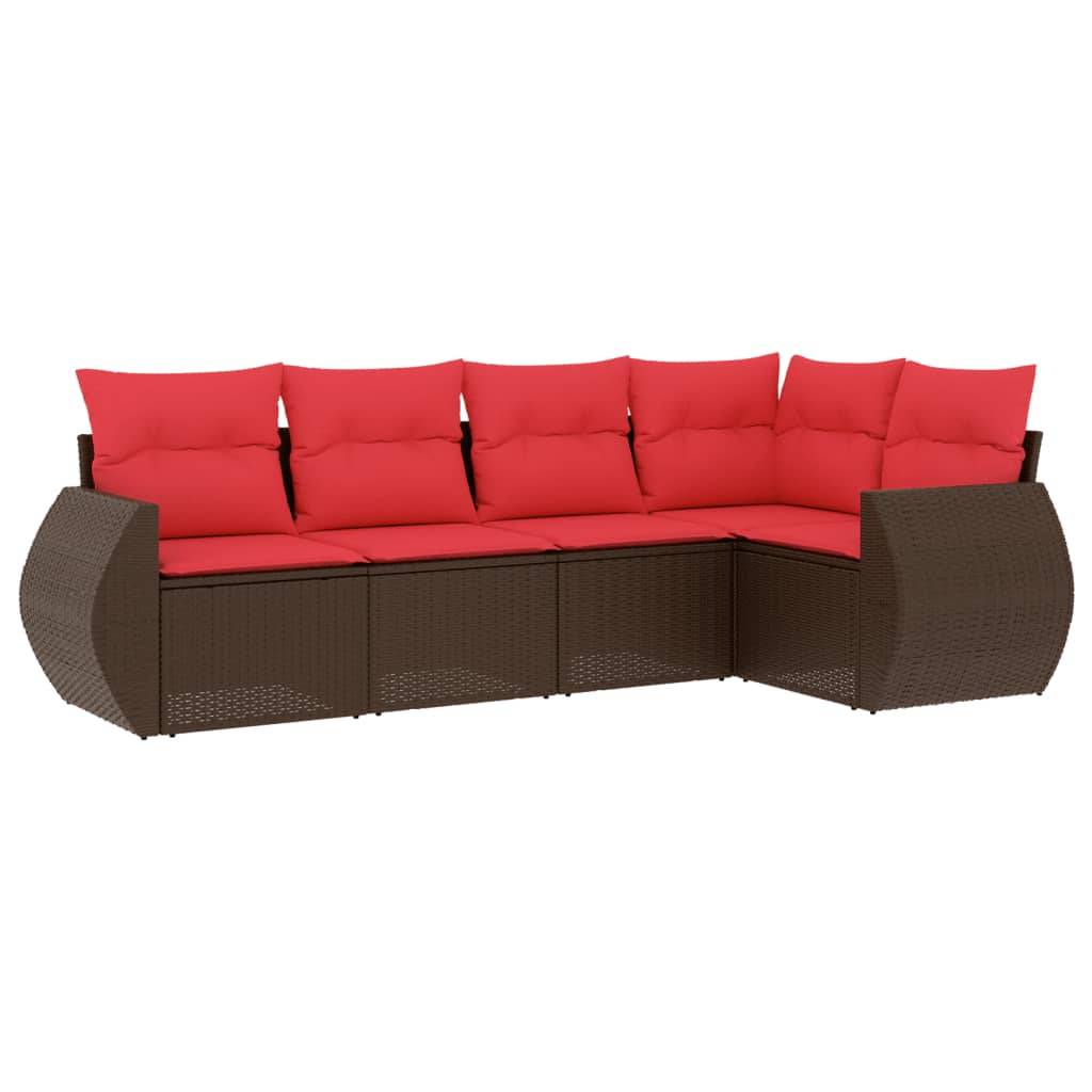 vidaXL 5-teiliges Gartensofa-Set mit Kissen, braun, Polyrattan