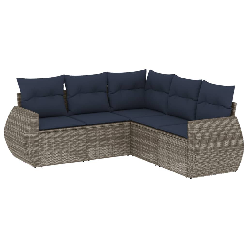 vidaXL 5-teiliges Gartensofa-Set mit Kissen, grau, Polyrattan