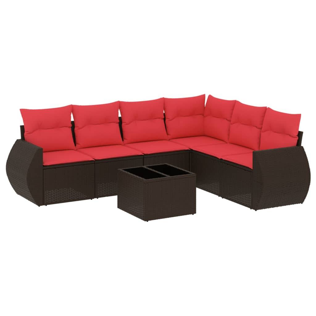 vidaXL 7-teiliges Gartensofa-Set mit Kissen, braun, Polyrattan