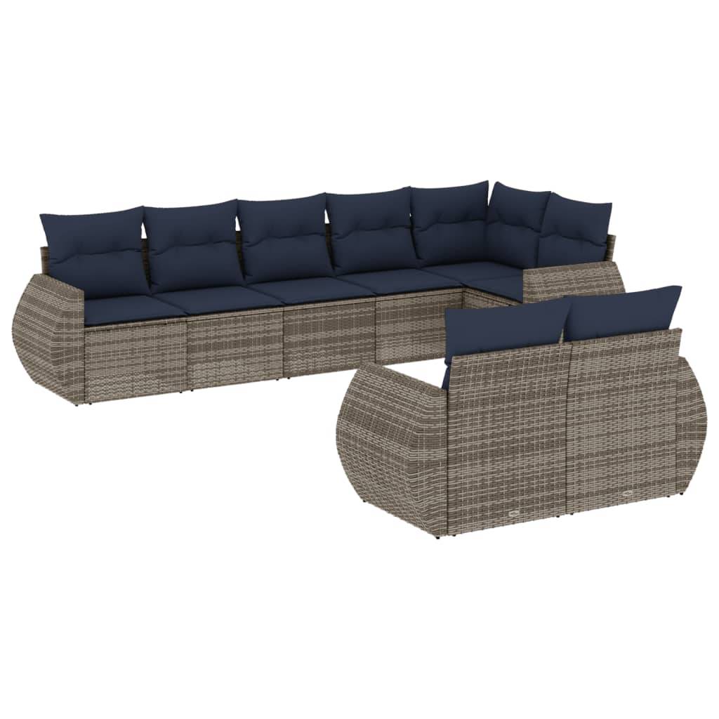 vidaXL 8-teiliges Gartensofa-Set mit Kissen, grau, Polyrattan