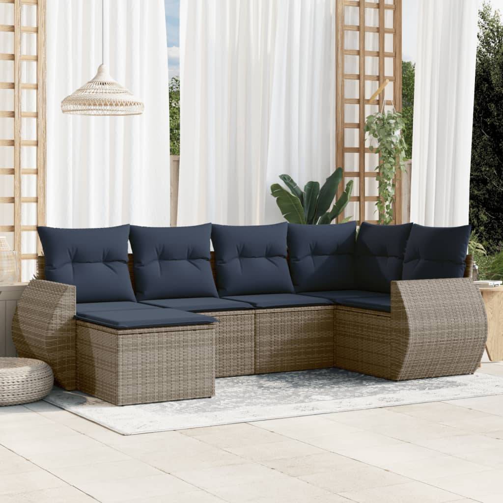 vidaXL 6-teiliges Gartensofa-Set mit Kissen, grau, Polyrattan