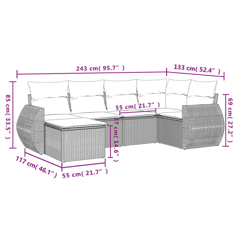 vidaXL 6-teiliges Gartensofa-Set mit Kissen, grau, Polyrattan