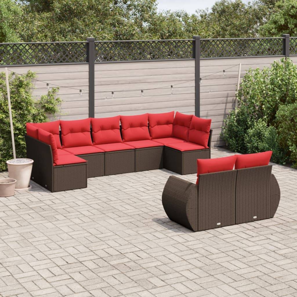 vidaXL 9-teiliges Gartensofa-Set mit Kissen, braun, Polyrattan