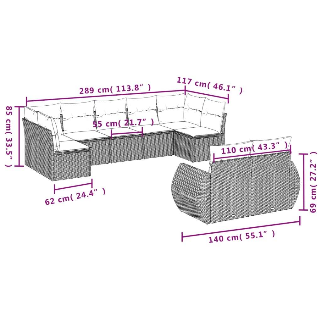 vidaXL 9-teiliges Gartensofa-Set mit Kissen, braun, Polyrattan