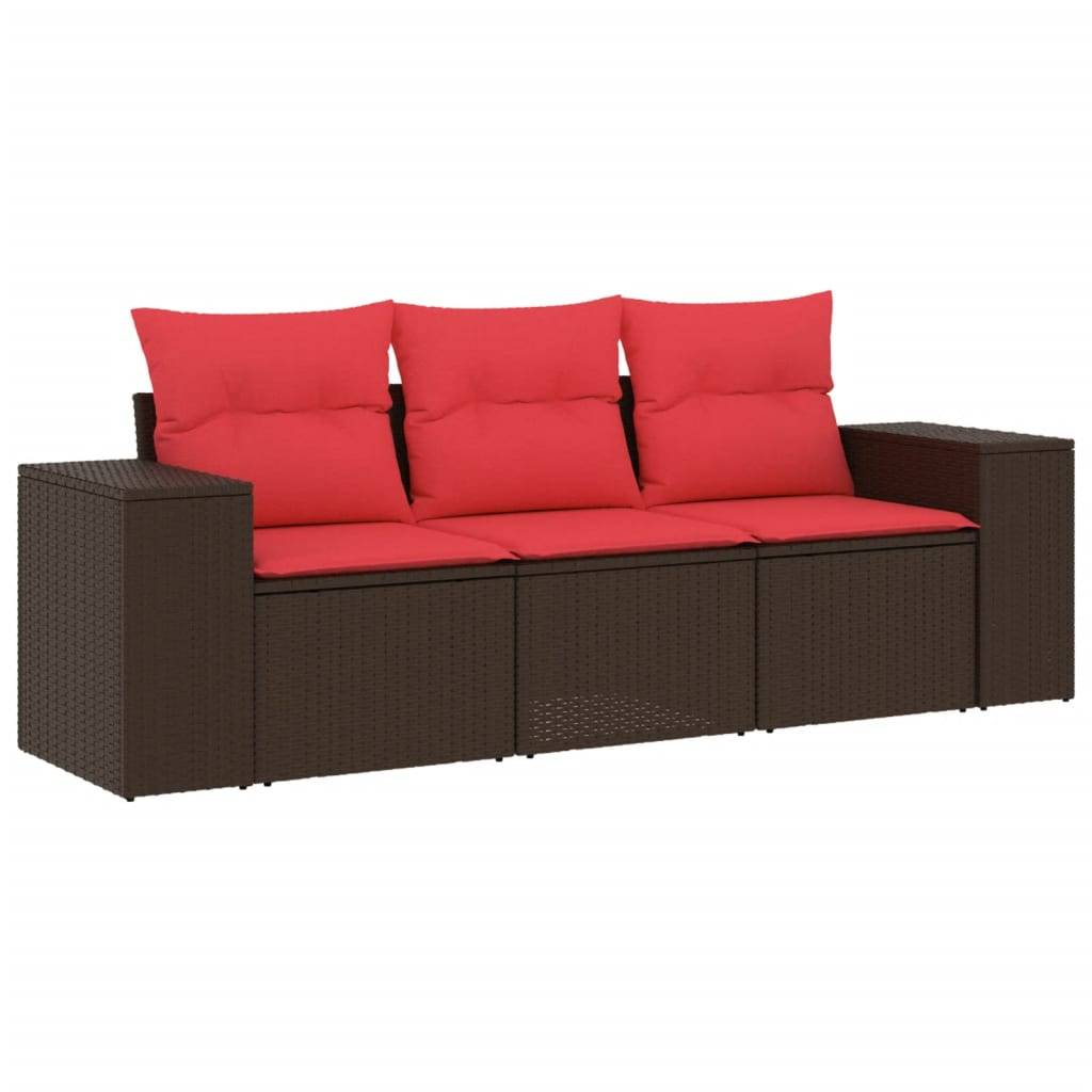 vidaXL 3-teiliges Gartensofa-Set mit Kissen, braun, Polyrattan