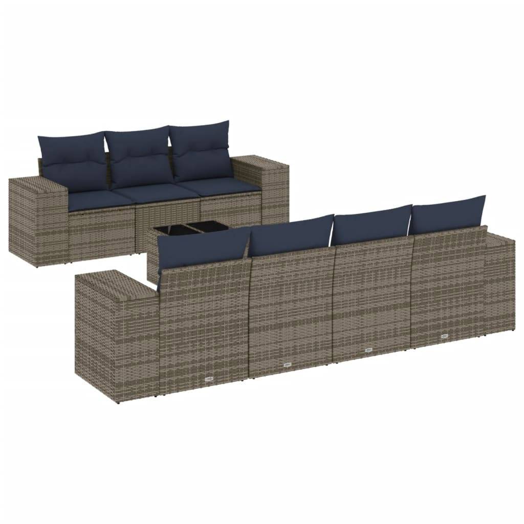 vidaXL 8-teiliges Gartensofa-Set mit Kissen, grau, Polyrattan