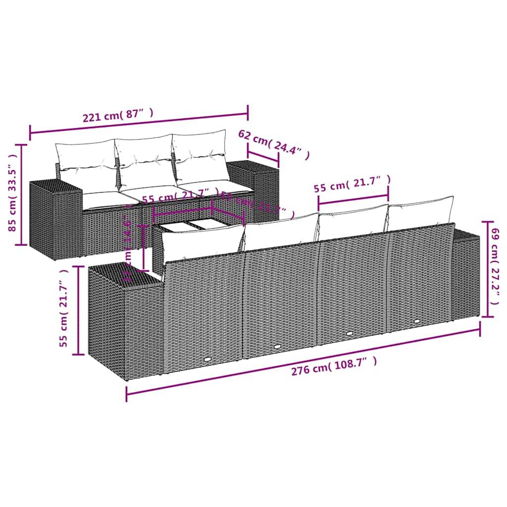 vidaXL 8-teiliges Gartensofa-Set mit Kissen, grau, Polyrattan