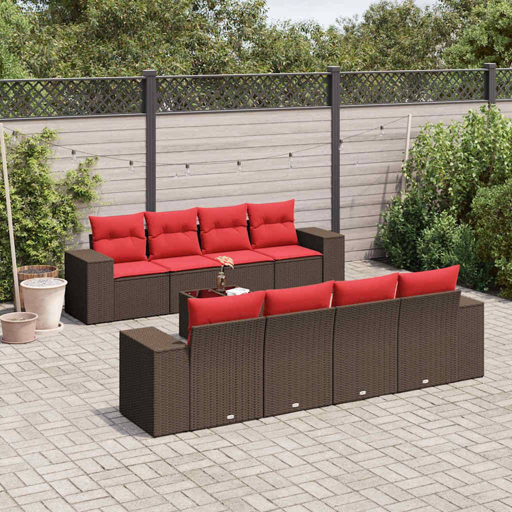 vidaXL 9-teiliges Gartensofa-Set mit Kissen, braun, Polyrattan