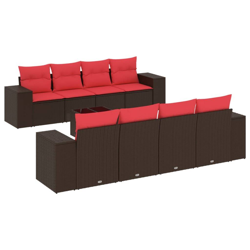 vidaXL 9-teiliges Gartensofa-Set mit Kissen, braun, Polyrattan