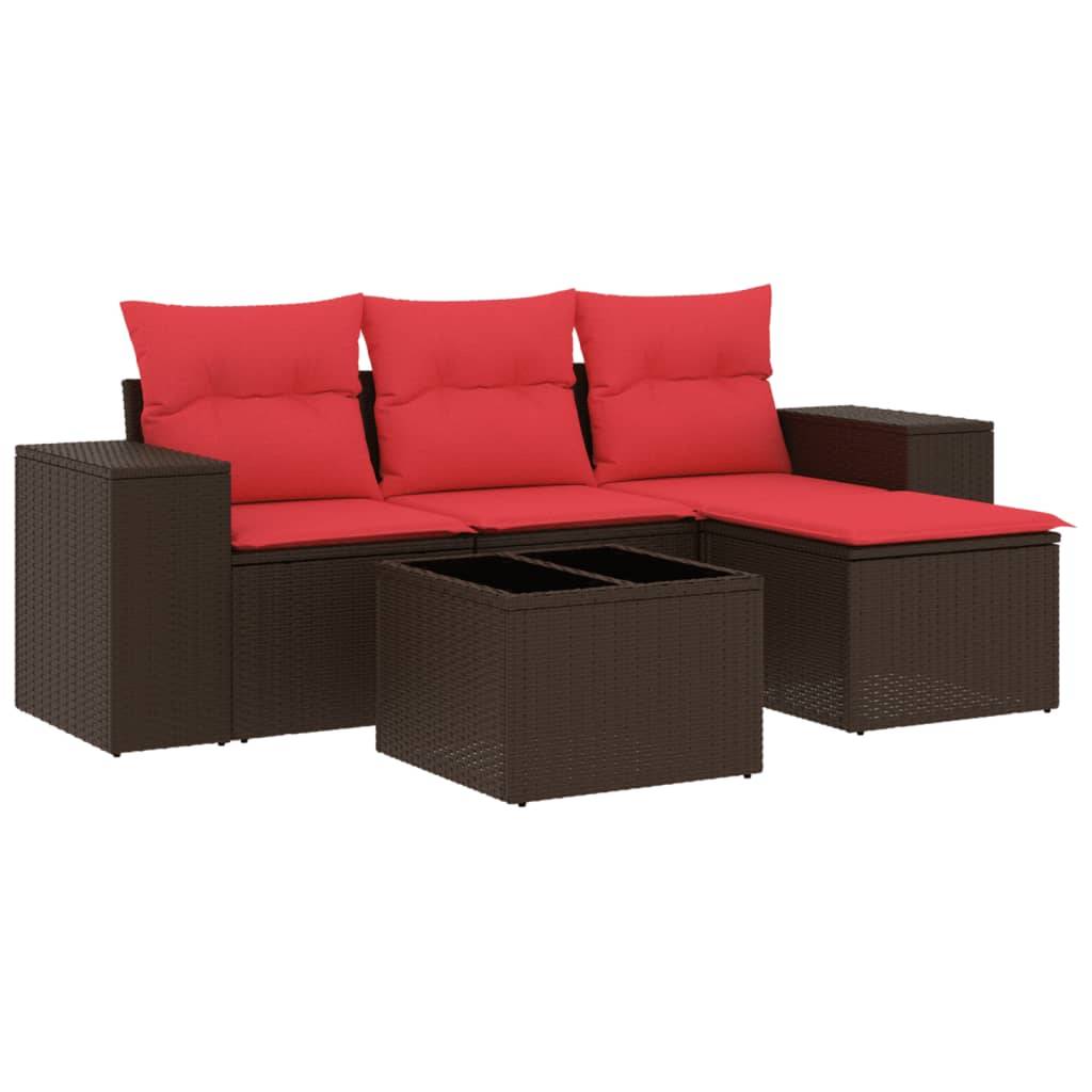 vidaXL 5-teiliges Gartensofa-Set mit Kissen, braun, Polyrattan