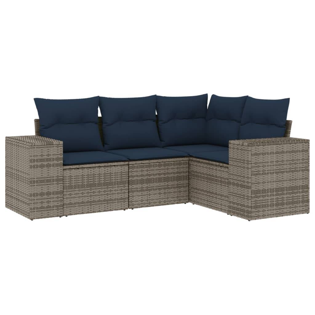 vidaXL 4-teiliges Gartensofa-Set mit Kissen, grau, Polyrattan