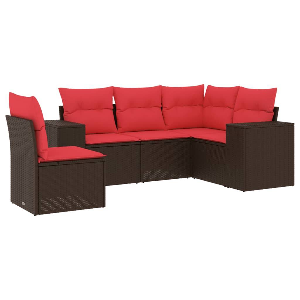 vidaXL 5-teiliges Gartensofa-Set mit Kissen, braun, Polyrattan