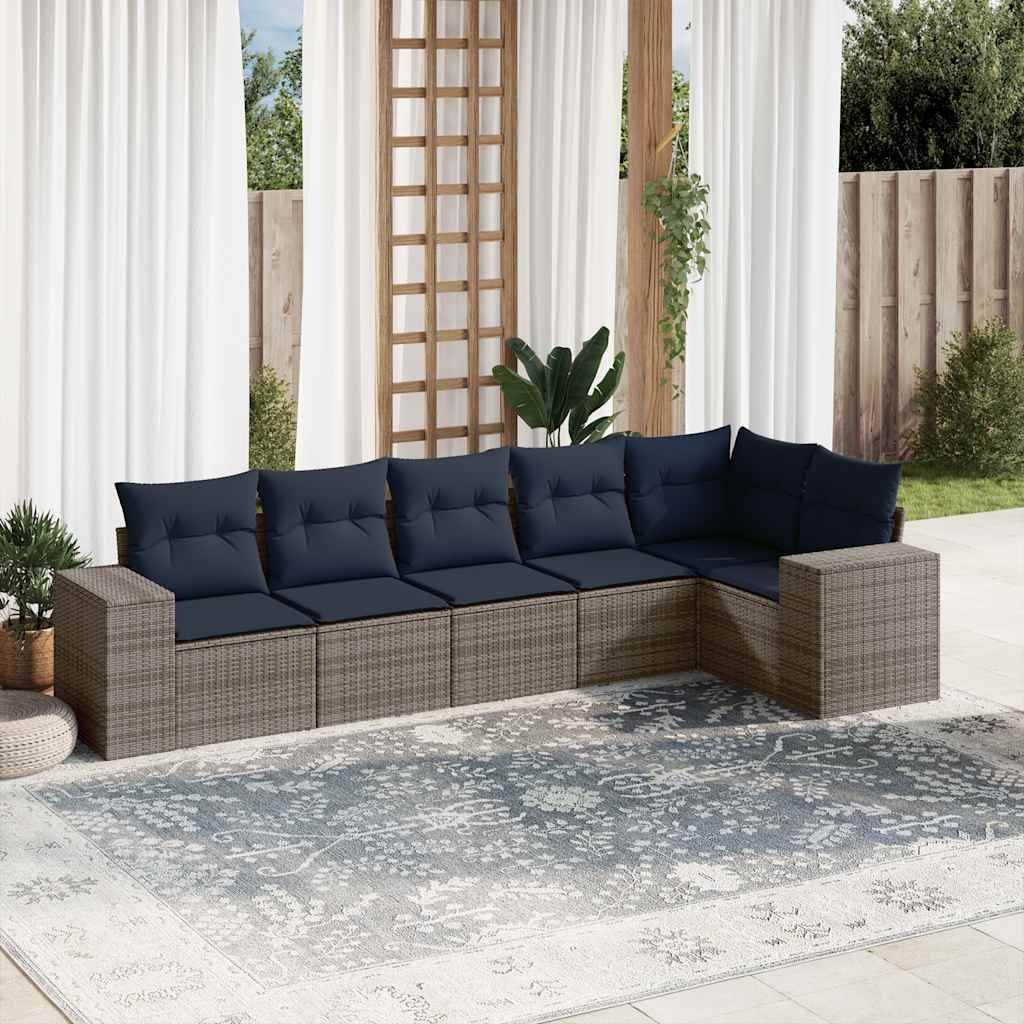 vidaXL 6-teiliges Gartensofa-Set mit Kissen, grau, Polyrattan