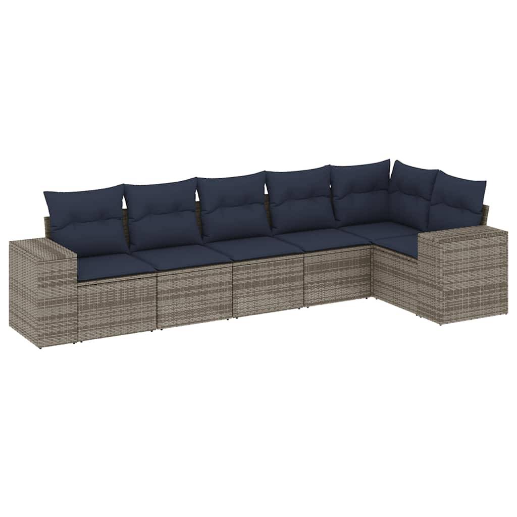 vidaXL 6-teiliges Gartensofa-Set mit Kissen, grau, Polyrattan