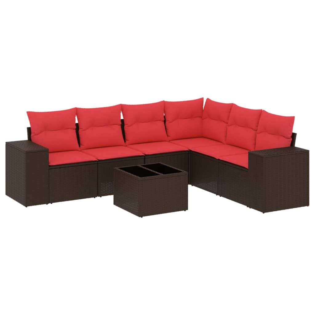 vidaXL 7-teiliges Gartensofa-Set mit Kissen, braun, Polyrattan