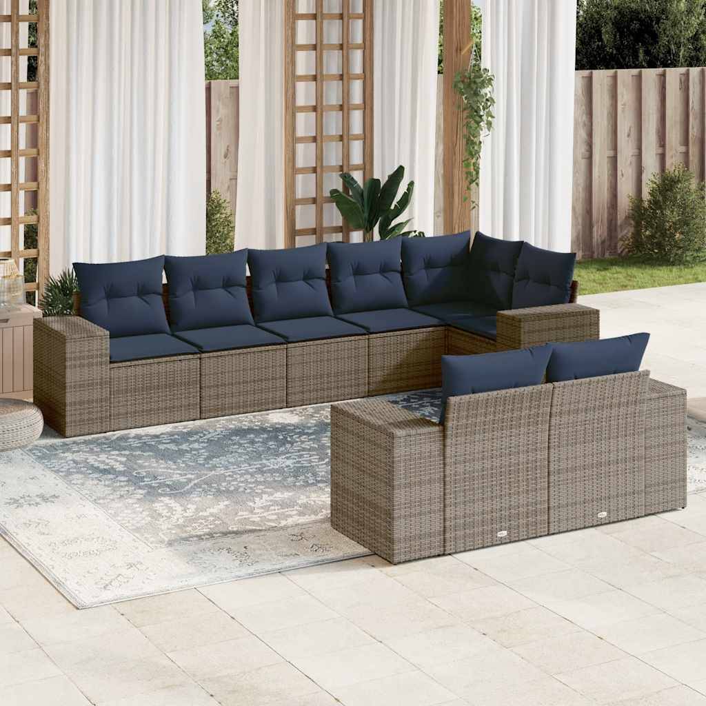 vidaXL 8-teiliges Gartensofa-Set mit Kissen, grau, Polyrattan