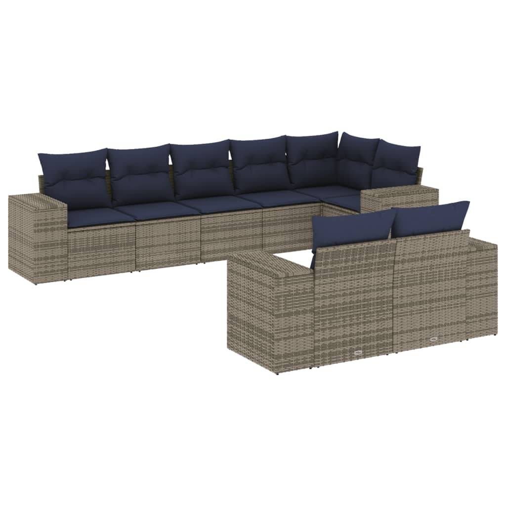 vidaXL 8-teiliges Gartensofa-Set mit Kissen, grau, Polyrattan