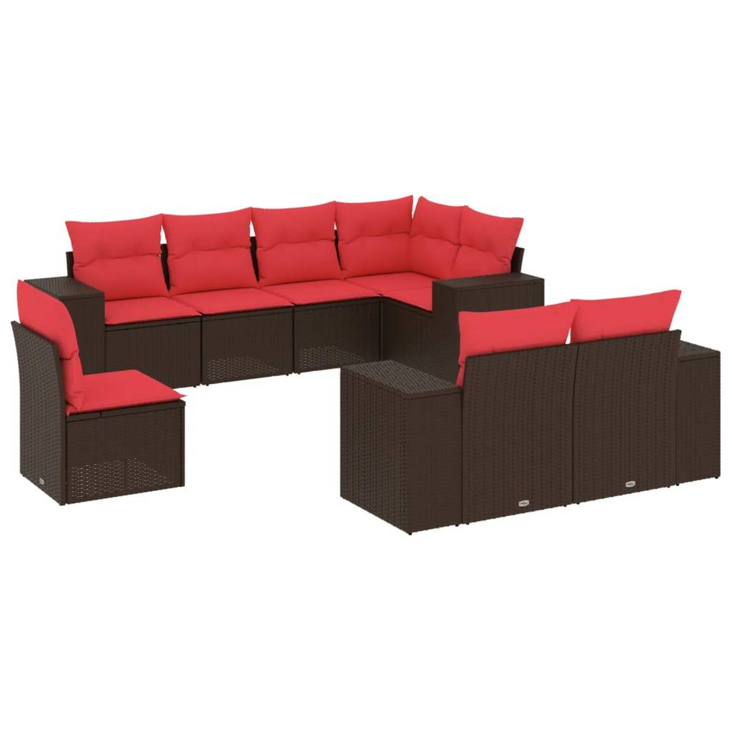 vidaXL 8-teiliges Gartensofa-Set mit Kissen, braun, Polyrattan