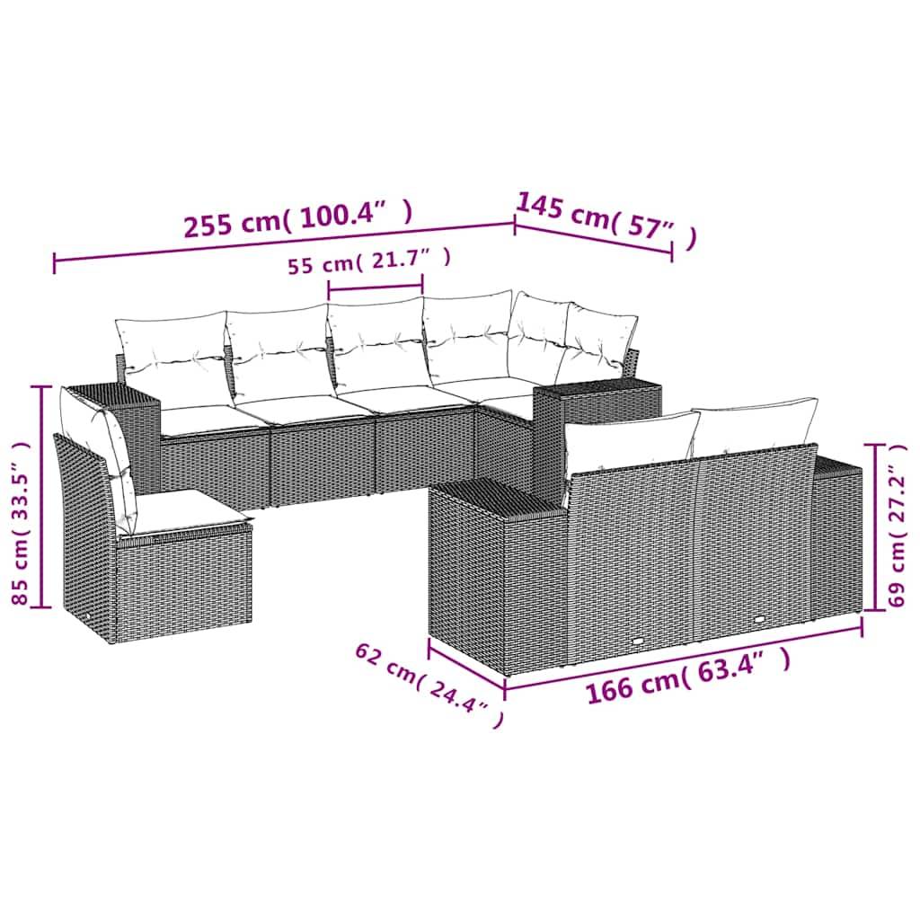 vidaXL 8-teiliges Gartensofa-Set mit Kissen, braun, Polyrattan