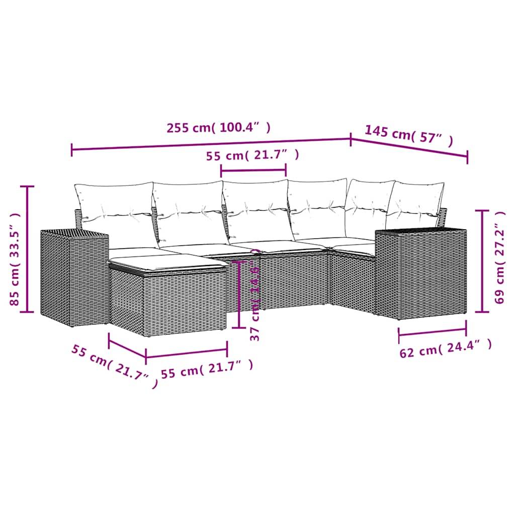 vidaXL 6-teiliges Gartensofa-Set mit Kissen, braun, Polyrattan
