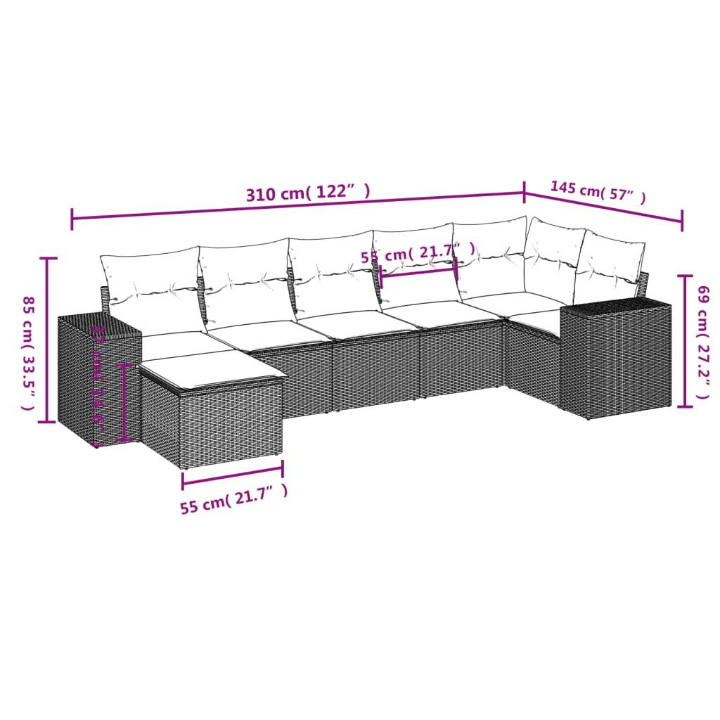 vidaXL 7-teiliges Gartensofa-Set mit Kissen, braun, Polyrattan