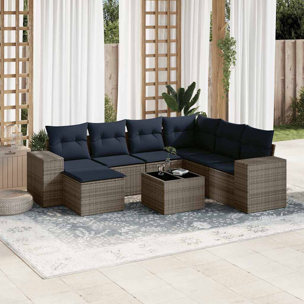 vidaXL 8-teiliges Gartensofa-Set mit Kissen, grau, Polyrattan