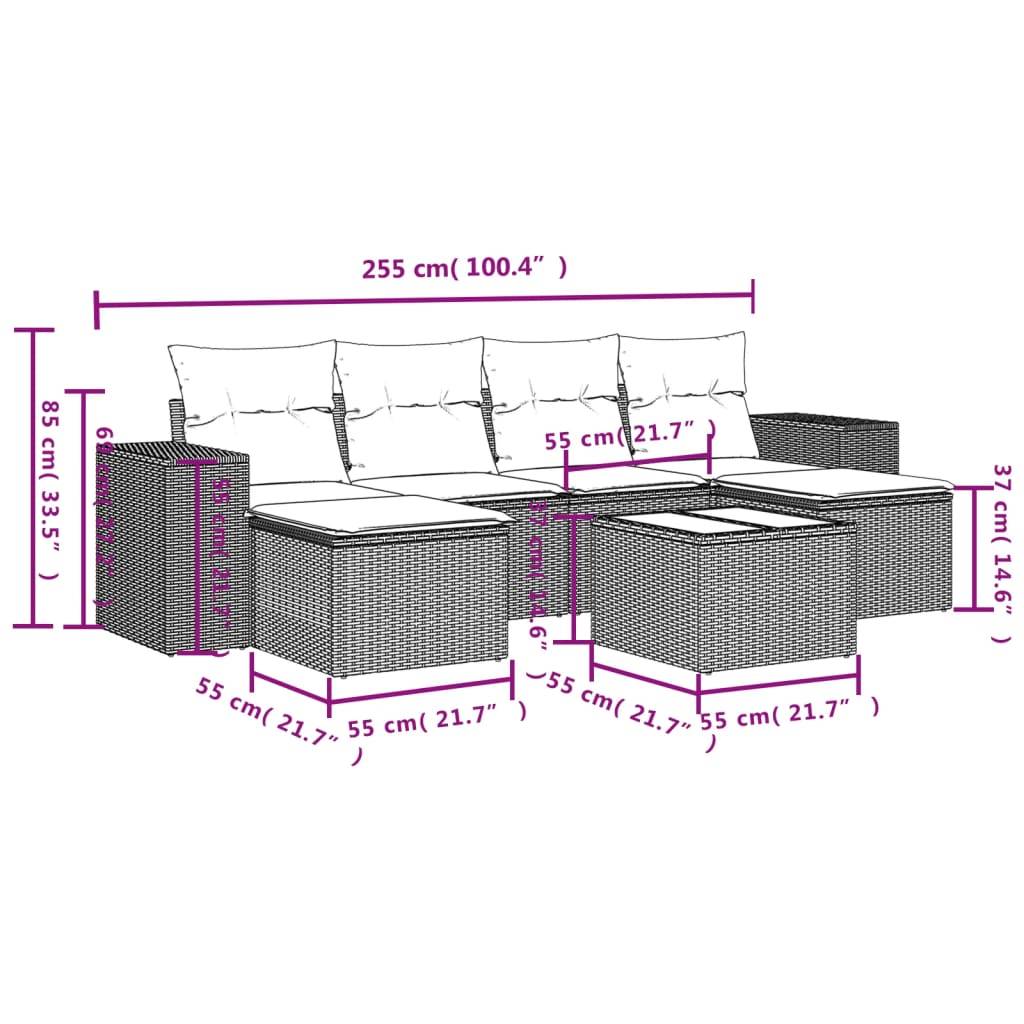 vidaXL 7-teiliges Gartensofa-Set mit Kissen, schwarzes Polyrattan