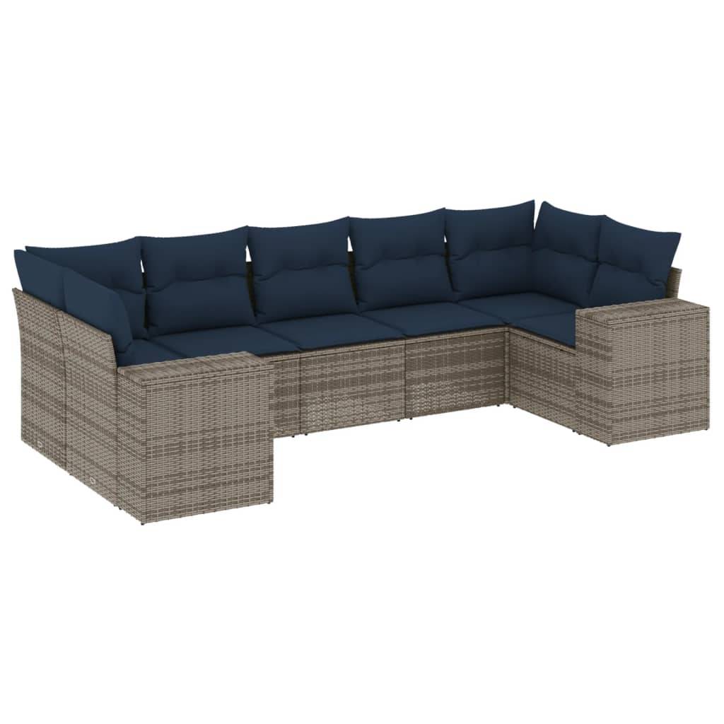 vidaXL 7-teiliges Gartensofa-Set mit Kissen, grau, Polyrattan