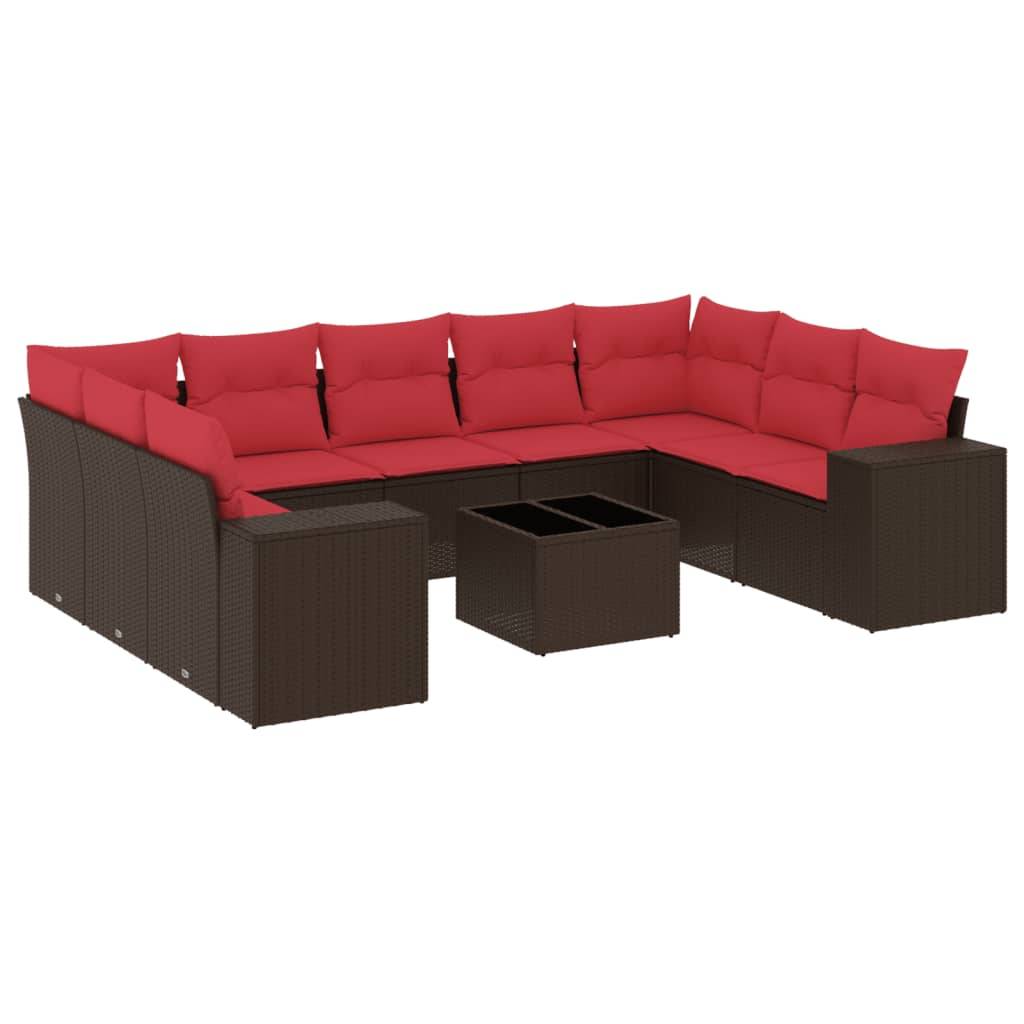 vidaXL 10-teiliges Gartensofa-Set mit Kissen, braun, Polyrattan