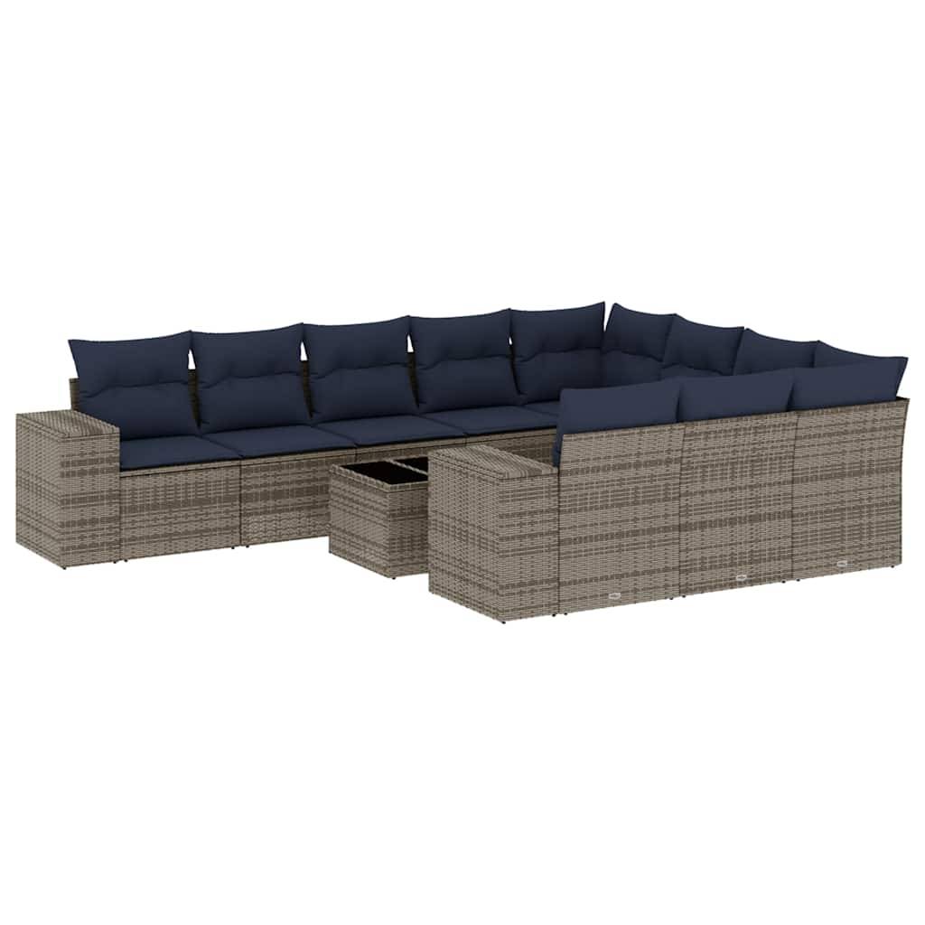 vidaXL 11-teiliges Gartensofa-Set mit Kissen, grau, Polyrattan