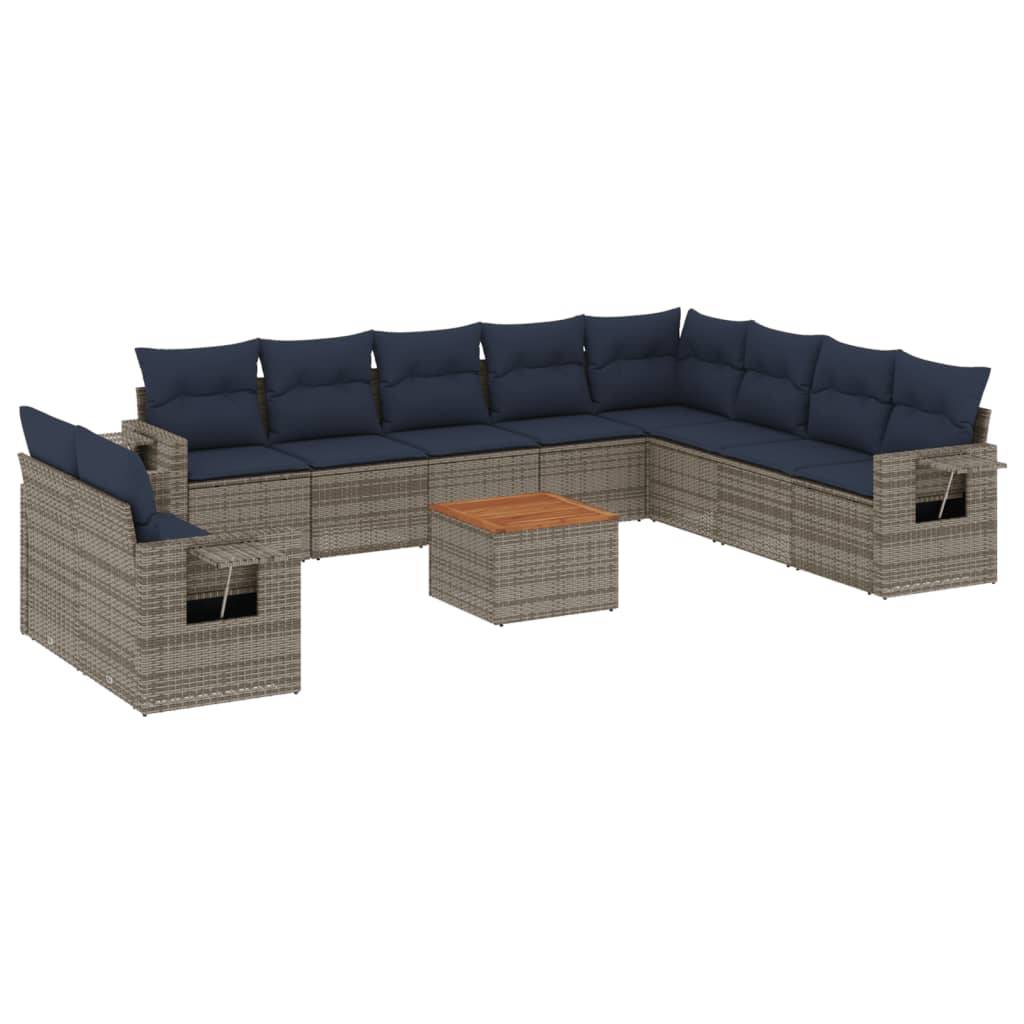 vidaXL 11-teiliges Gartensofa-Set mit Kissen, grau, Polyrattan