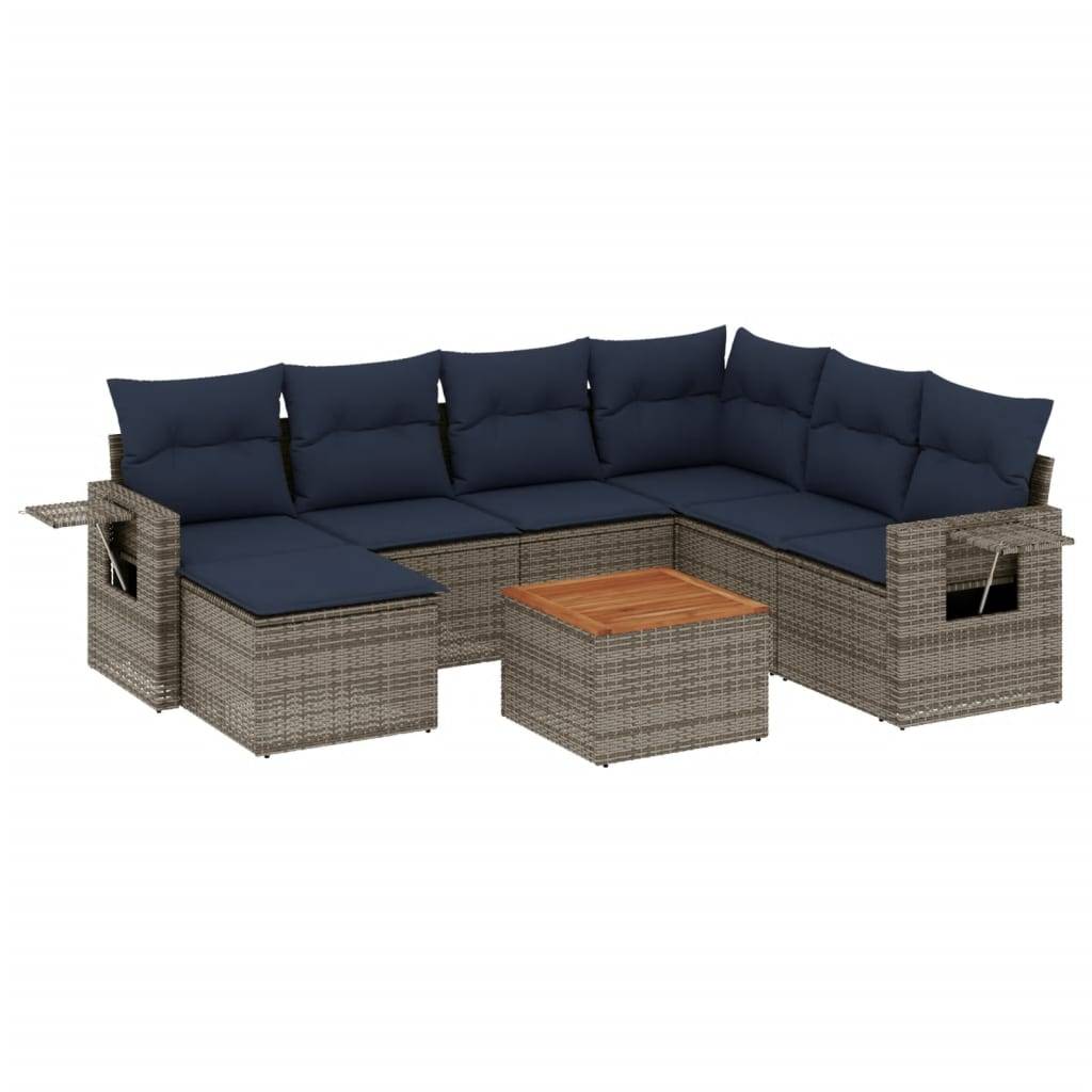 vidaXL 8-teiliges Gartensofa-Set mit Kissen, grau, Polyrattan
