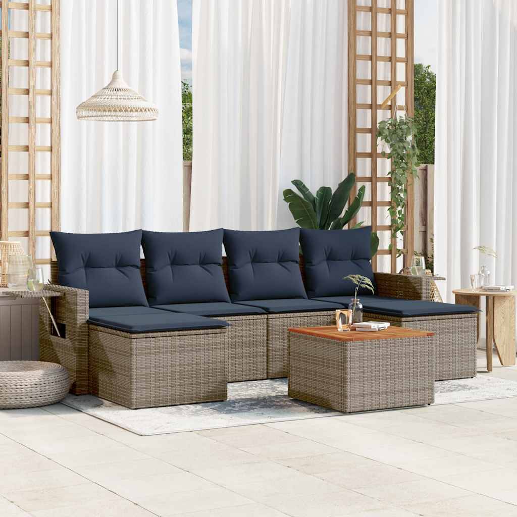 vidaXL 7-teiliges Gartensofa-Set mit Kissen, grau, Polyrattan