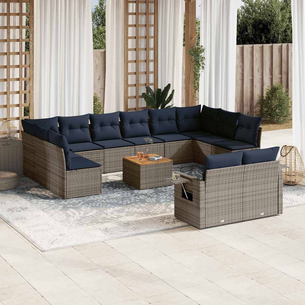 vidaXL 13-teiliges Gartensofa-Set mit Kissen, grau, Polyrattan